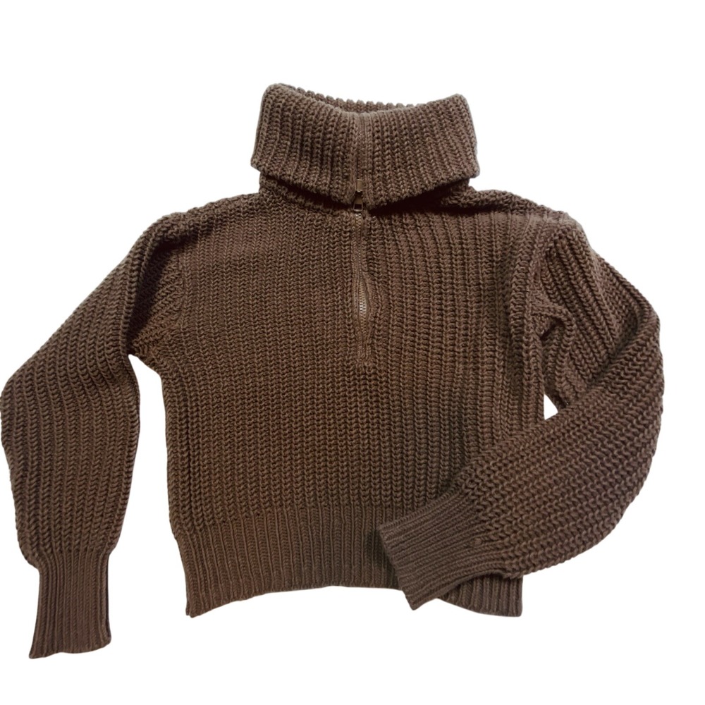 Amereican Eagle‎ AEO Brown Chunky Cropped Turtleneck Quarter Zip Sweater XS